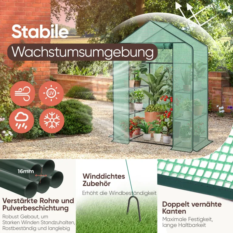 Sekey Gewächshaus 200x145x75 cm, Foliengewächshaus Stabil, Gewächshaus Balkon mit 4 Regalböden für optimales Pflanzenwachstum, Grün, XL – Bild 3