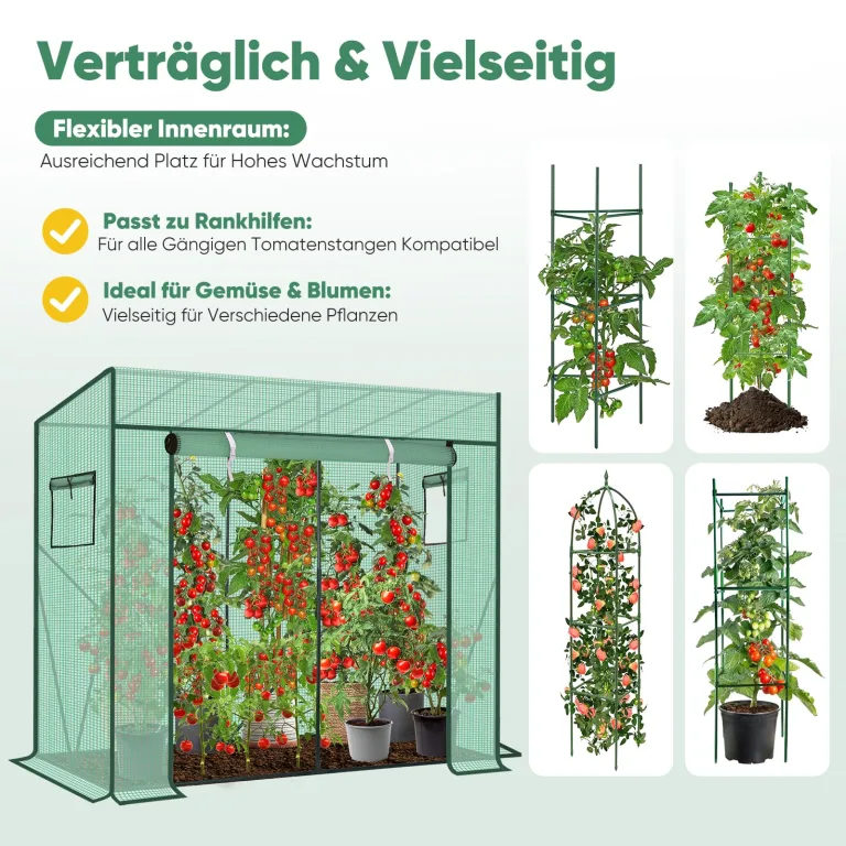 Sekey Gewächshaus Foliengewächshaus 200x170x77 cm, Tomatengewächshaus Balkon, Tomatenhaus Stabil, Gewächshaus Klein Tomatenhaus Balkon Outdoor - Stabil, Winterfest, Luftdurchlässig, Grün – Bild 6