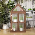 HOMASIS Gewächshaus mit 3 Ablagen, Anlehngewächshaus Tomaten mit 2 Türen & Oberlicht, Holz Frühbeet Pflanzenhaus Winterfest klein, Teibhaus Gartenhaus für Garten & Balko (Braun, 71x41x145cm) - Thumbnail 3