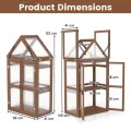 HOMASIS Gewächshaus mit 3 Ablagen, Anlehngewächshaus Tomaten mit 2 Türen & Oberlicht, Holz Frühbeet Pflanzenhaus Winterfest klein, Teibhaus Gartenhaus für Garten & Balko (Braun, 71x41x145cm) - Thumbnail 4