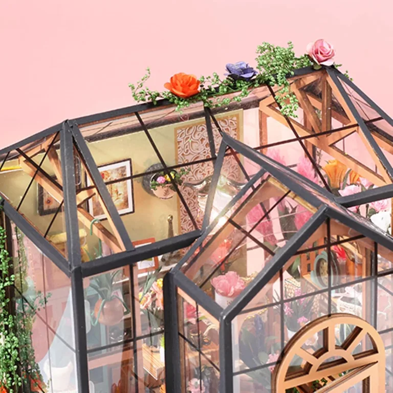 Miniaturhaus Bausatz | Hausmodell mit Möbeln und Werkzeugkleber | Handgemachtes Gewächshaus aus Holz für Bastelprojekte | Deko für Zuhause und Wohnraum – Bild 8