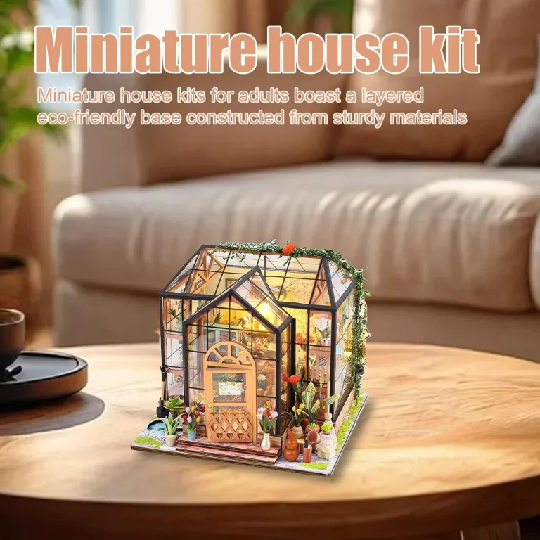 Miniaturhaus Bausatz | Hausmodell mit Möbeln und Werkzeugkleber | Handgemachtes Gewächshaus aus Holz für Bastelprojekte | Deko für Zuhause und Wohnraum – Bild 2