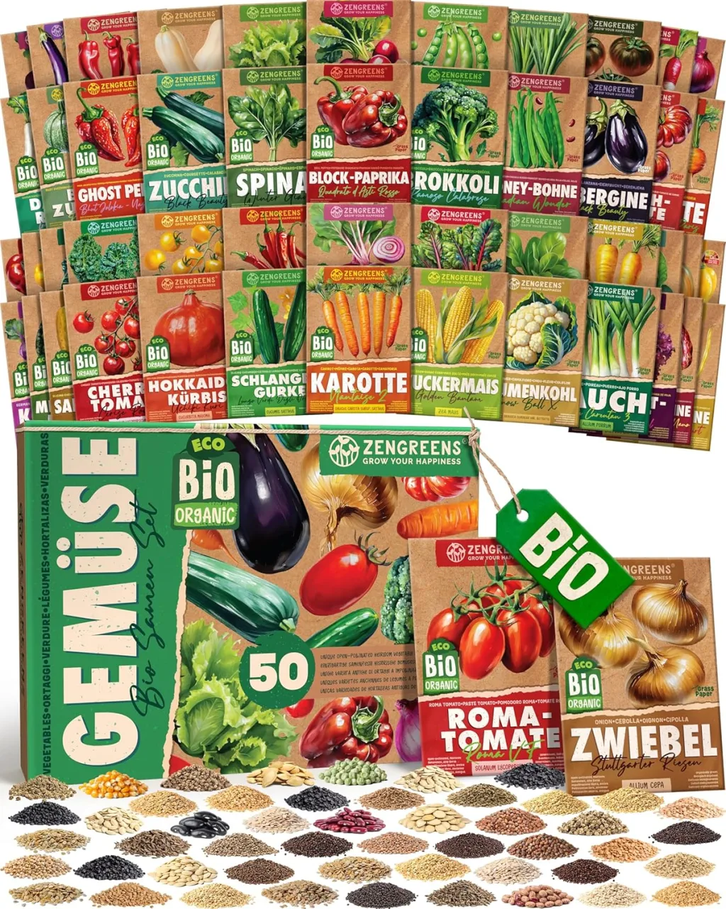 Bio Gemüsesamen im 50er Set - 50 Gemüse Samen für den einfachen Anbau im Garten, Balkon oder Hochbeet - Pflanzensamen - Saatgut