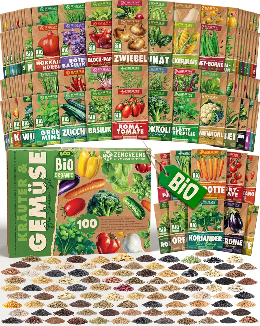 Bio Kräuter- & Gemüsesamen im 100er Set - 100 Kräuter- & Gemüse Samen für den einfachen Anbau im Garten, Balkon oder Hochbeet - Pflanzensamen - Saatgut