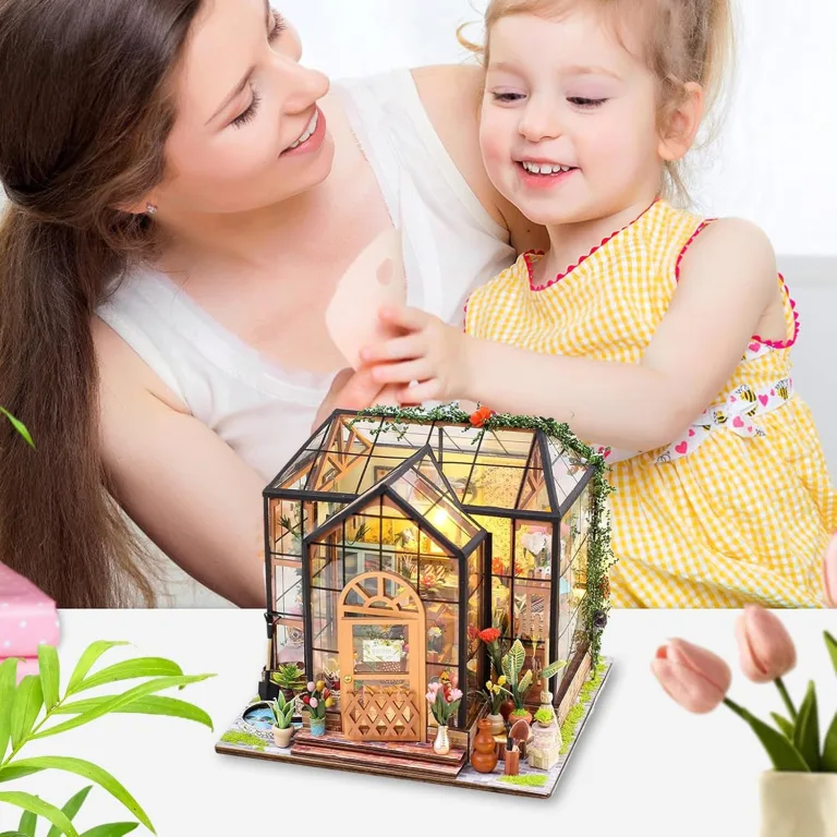 Miniatur Haus Bausatz,Gewächshaus Modellbausatz mit Möbeln und Werkzeugkleber | Kreatives Holz Handmade Projekt für Zuhause - Deko für Zuhause und Wohnraum – Bild 3