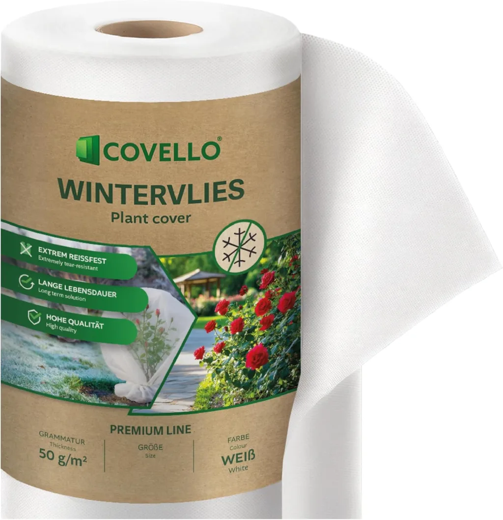 Covello Wintervlies für Pflanzen – Frostschutz 50g/m² – 270m x 1,6m = 432m²– Gartenvlies Winterschutz für Kübelpflanzen – Reißfest & UV-stabil – Winterschutzvlies Pflanzen außen Frostschutzvlies