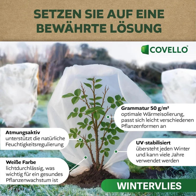 Covello Winterschutz für Pflanzen außen – Wintervlies 50g/m² – Winterschutzvlies für Kübelpflanzen – Gartenvlies Frostschutzvlies 48m² (30m x 1,6m) – Reißfest, UV-beständig – Frostschutz Pflanzen – Bild 3