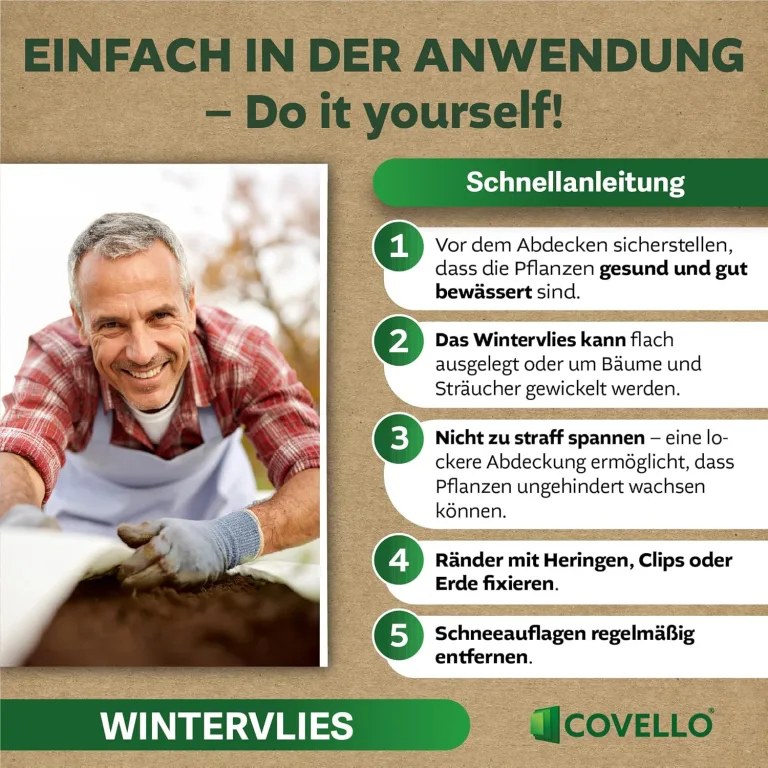 Covello Winterschutz für Pflanzen außen – Wintervlies 50g/m² – Winterschutzvlies für Kübelpflanzen – Gartenvlies Frostschutzvlies 104m² (65m x 1,6m) – Reißfest, UV-beständig – Frostschutz Pflanzen – Bild 4