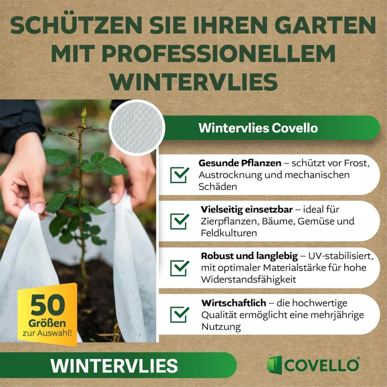 Covello Winterschutz für Pflanzen außen – Wintervlies 50g/m² – Winterschutzvlies für Kübelpflanzen – Gartenvlies Frostschutzvlies 40m² (25m x 1,6m) – Reißfest, UV-beständig – Frostschutz Pflanzen – Bild 2