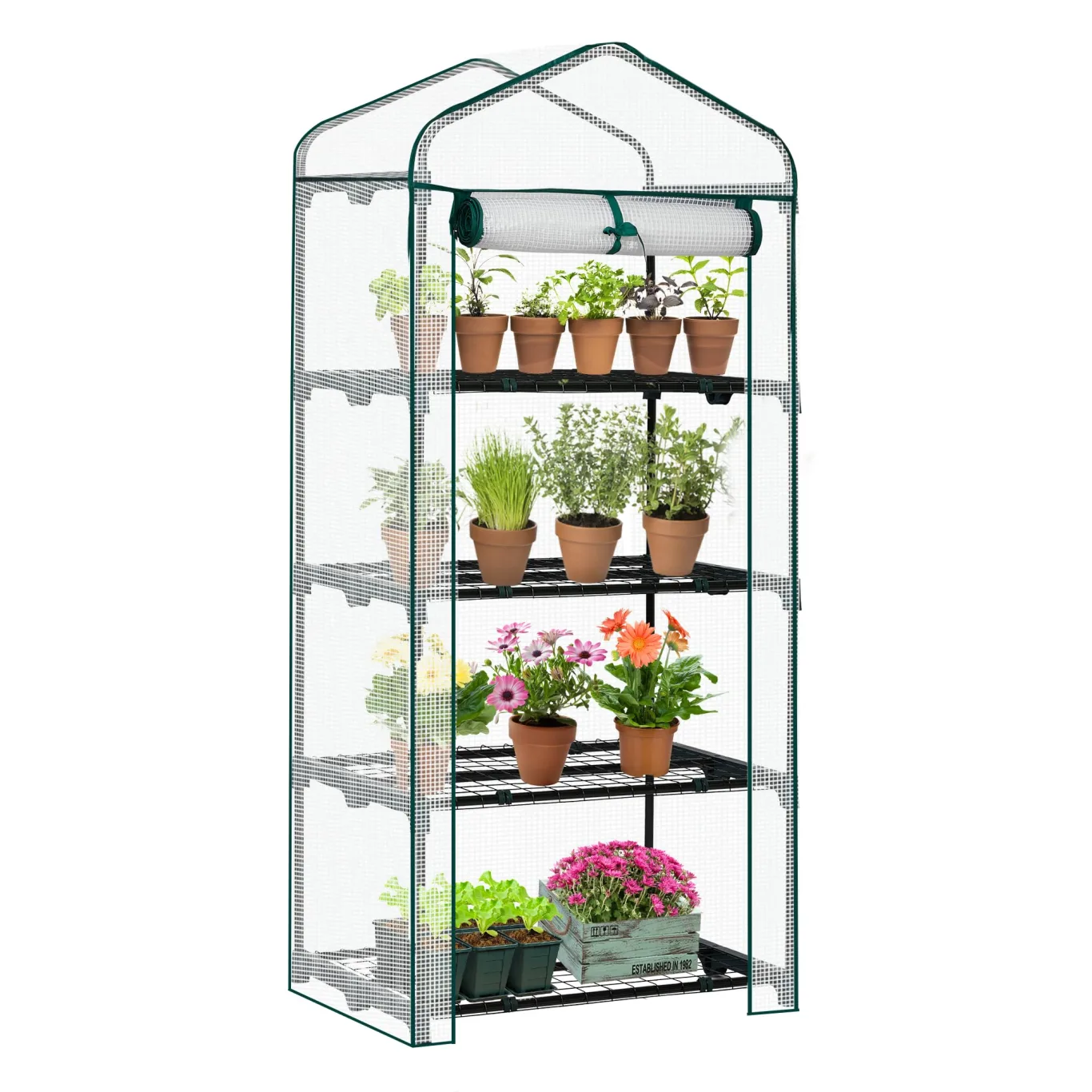 LEADZM Gewächshaus mit UV-beständiger PE-Gitterfolie,4 Metallablagegittern, Sturm-Winterfest, Schutz vor Kälte,Frost, Anzucht für Tomaten & Pflanzen, Balkon Garten (Transparent, 69 x 48 x 157 cm) - Bild 1