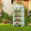 LEADZM Gewächshaus mit UV-beständiger PE-Gitterfolie，4 Metallablagegittern, Sturm-Winterfest, Schutz vor Kälte,Frost, Anzucht für Tomaten & Pflanzen, Balkon Garten (Transparent, 69 x 48 x 157 cm) - Thumbnail 7