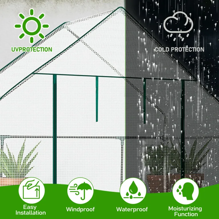 LEADZM Gewächshaus mit UV-beständiger PE-Gitterfolie，4 Metallablagegittern, Sturm-Winterfest, Schutz vor Kälte,Frost, Anzucht für Tomaten & Pflanzen, Balkon Garten (Transparent, 142 x 74 x 196 cm) – Bild 6