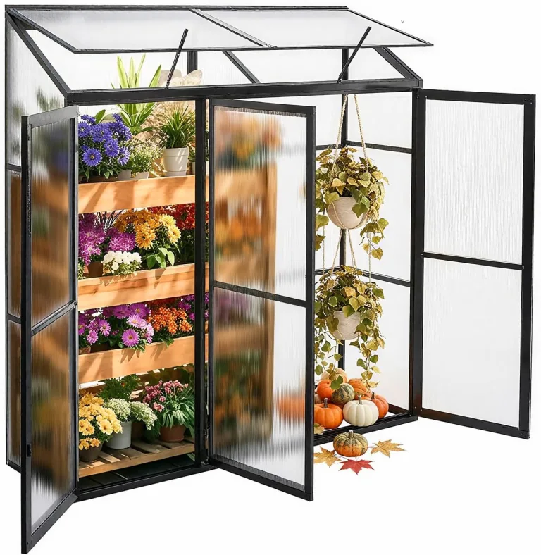 Anlehngewächshaus Aluminium Beistell-Gewächshaus (Schwarz) – 180x54x190cm, 3 Türen & 2 Oberlicht, geeignet für Zitronenbaum-Töpfe, Chrysanthemen & weitere Pflanzen, Greenhouse – Bild 1