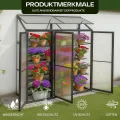 Anlehngewächshaus Aluminium Beistell-Gewächshaus (Schwarz) – 180x54x190cm, 3 Türen & 2 Oberlicht, geeignet für Zitronenbaum-Töpfe, Chrysanthemen & weitere Pflanzen, Greenhouse - Thumbnail 8