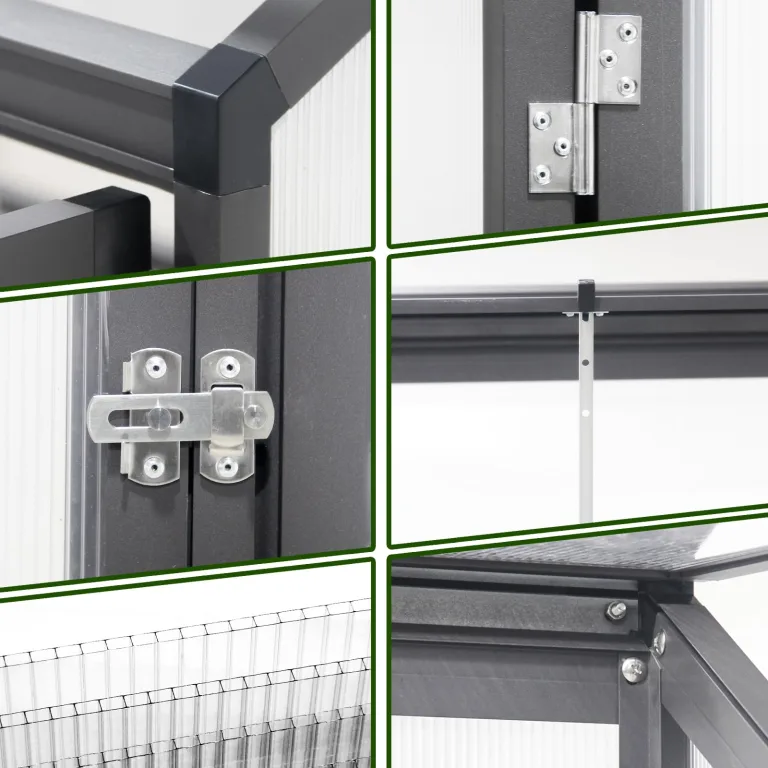 Anlehngewächshaus Aluminium Beistell-Gewächshaus (Grau) – 180x55x190cm, 3 Türen & 2 Oberlicht, geeignet für Zitronenbaum-Töpfe, Chrysanthemen & weitere Pflanzen, Greenhouse – Bild 3