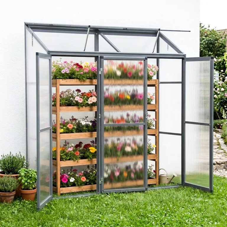 Anlehngewächshaus Aluminium Beistell-Gewächshaus (Grau) – 180x55x190cm, 3 Türen & 2 Oberlicht, geeignet für Zitronenbaum-Töpfe, Chrysanthemen & weitere Pflanzen, Greenhouse – Bild 9