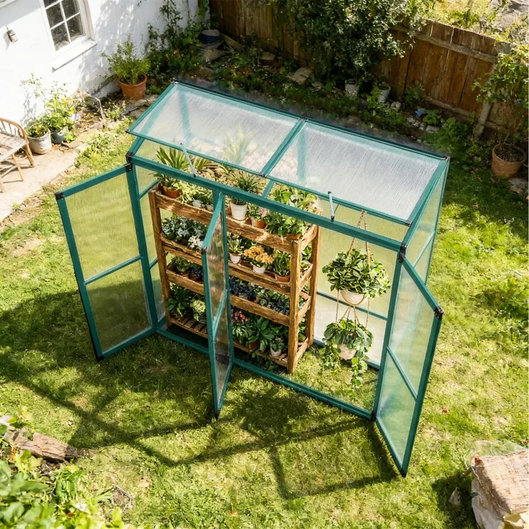 Anlehngewächshaus Aluminium Beistell-Gewächshaus (Grau) – 180x55x190cm, 3 Türen & 2 Oberlicht, geeignet für Zitronenbaum-Töpfe, Chrysanthemen & weitere Pflanzen, Greenhouse – Bild 10