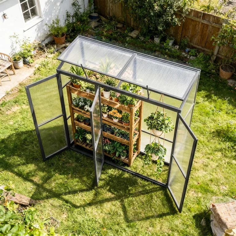 Anlehngewächshaus Aluminium Beistell-Gewächshaus (Grau) – 180x55x190cm, 3 Türen & 2 Oberlicht, geeignet für Zitronenbaum-Töpfe, Chrysanthemen & weitere Pflanzen, Greenhouse – Bild 1