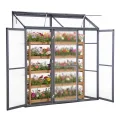 Anlehngewächshaus Aluminium Beistell-Gewächshaus (Grau) – 180x55x190cm, 3 Türen & 2 Oberlicht, geeignet für Zitronenbaum-Töpfe, Chrysanthemen & weitere Pflanzen, Greenhouse - Thumbnail 5