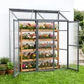 Anlehngewächshaus Aluminium Beistell-Gewächshaus (Grau) – 180x55x190cm, 3 Türen & 2 Oberlicht, geeignet für Zitronenbaum-Töpfe, Chrysanthemen & weitere Pflanzen, Greenhouse - Thumbnail 9
