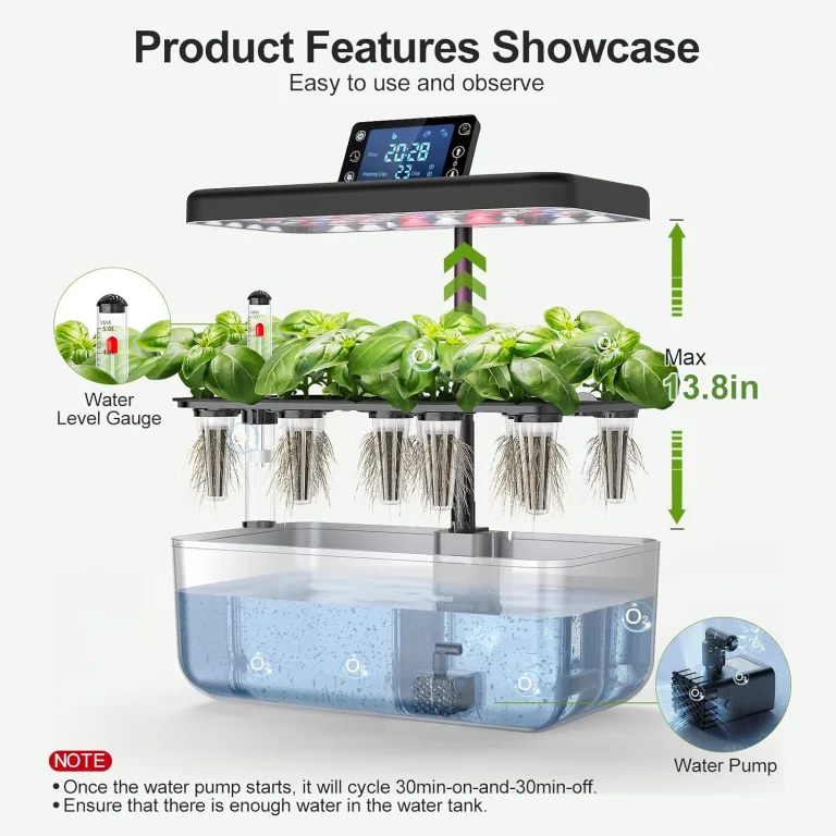 Hydroponisches Anzuchtsystem Kit 12 Kapseln, Smart Herb Garden mit 24W Vollspektrum-LED-Wachstumslicht, Indoor-Garten-Pflanzgefäß für Zuhause/Büro/Schule (Silber) – Bild 6
