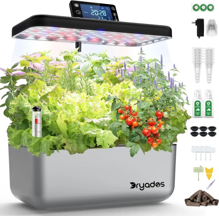 Hydroponisches Anzuchtsystem Kit 12 Kapseln, Smart Herb Garden mit 24W Vollspektrum-LED-Wachstumslicht, Indoor-Garten-Pflanzgefäß für Zuhause/Büro/Schule (Silber) – Bild 1
