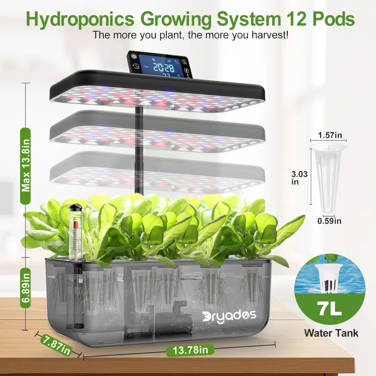 Hydroponisches Anzuchtsystem Kit 12 Pods, Smart Herb Garden mit 24W Vollspektrum-LED-Wachstumslicht, Indoor-Garten-Pflanzgefäß für Zuhause/Büro/Schule (Transluzent Schwarz) – Bild 5