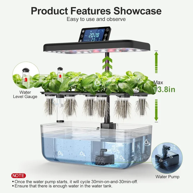 Hydroponisches Anzuchtsystem Kit 12 Pods, Smart Herb Garden mit 24W Vollspektrum-LED-Wachstumslicht, Indoor-Garten-Pflanzgefäß für Zuhause/Büro/Schule (Transluzent Schwarz) – Bild 6