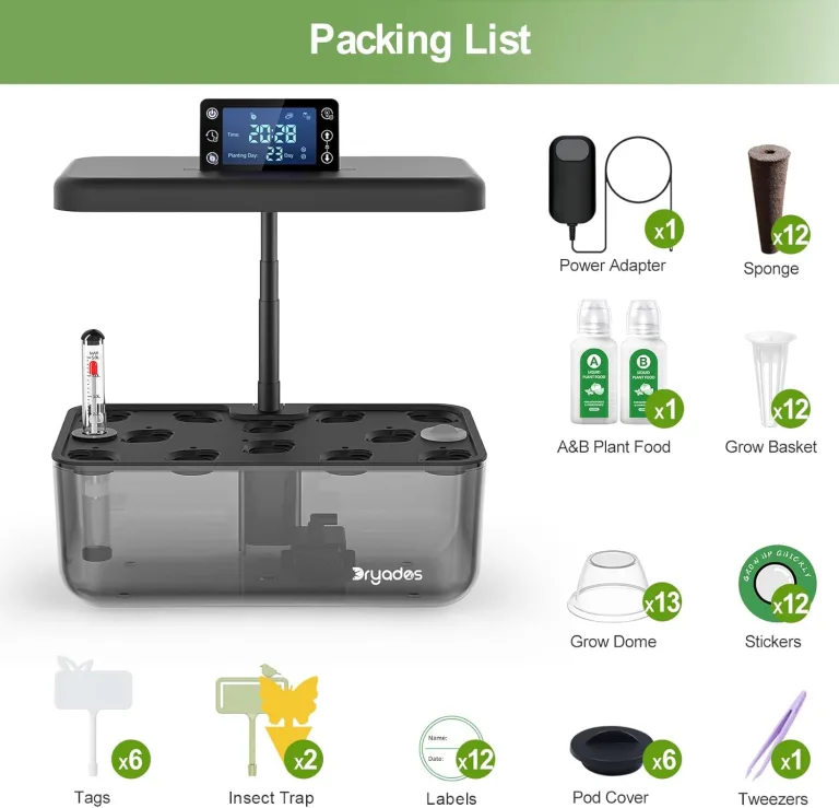 Hydroponisches Anzuchtsystem Kit 12 Pods, Smart Herb Garden mit 24W Vollspektrum-LED-Wachstumslicht, Indoor-Garten-Pflanzgefäß für Zuhause/Büro/Schule (Transluzent Schwarz) – Bild 7