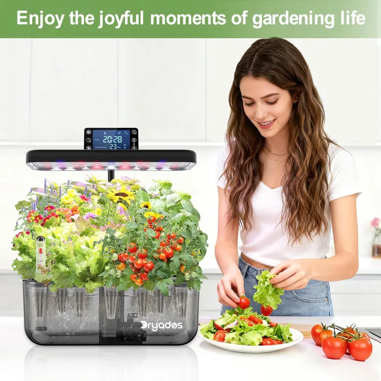 Hydroponisches Anzuchtsystem Kit 12 Pods, Smart Herb Garden mit 24W Vollspektrum-LED-Wachstumslicht, Indoor-Garten-Pflanzgefäß für Zuhause/Büro/Schule (Transluzent Schwarz) – Bild 3