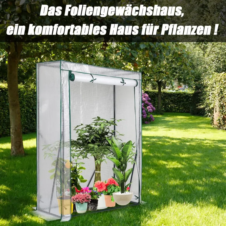 Gewächshaus, 100*50*150 cm Überwinterungszelt für Pflanzen, Foliengewächshaus mit Gitternetzfolie, Hochbeet mit Abdeckung, Anzuchthaus für Tomaten, Gemüse, Obst, Blumen, Garten, Balkon, Weiß – Bild 3