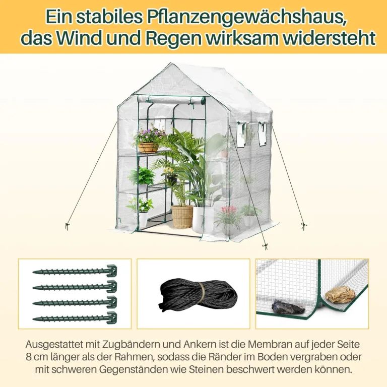 Gewächshaus, 143*143*195 cm Überwinterungszelt für Pflanzen, Begehbarers Foliengewächshaus mit Gitternetzfolie, Hochbeet mit Abdeckung, Balkongewächshaus, für Garten zur Aufzucht, Weiß – Bild 5