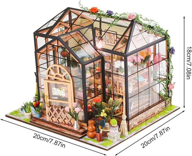 Miniatur Häuser Bastelset für Erwachsene | Gewächshaus Bauset mit Möbeln und Werkzeugkleber - Handgemachtes Gewächshaus aus Holz für Bastelprojekte - Deko Geschenk Geburtstag Weihnachten – Bild 5