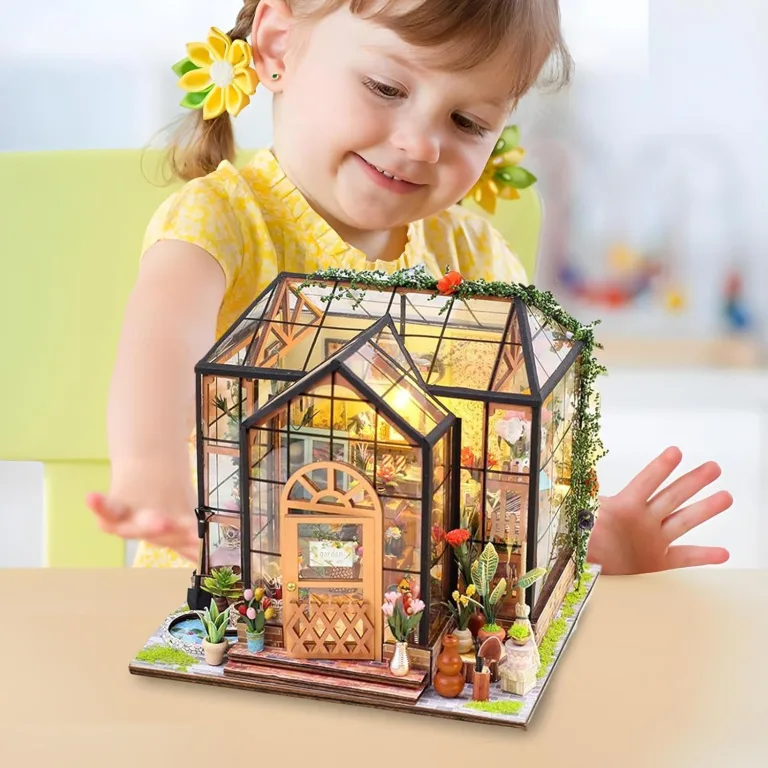 Miniatur Häuser Bastelset für Erwachsene | Gewächshaus Bauset mit Möbeln und Werkzeugkleber - Handgemachtes Gewächshaus aus Holz für Bastelprojekte - Deko Geschenk Geburtstag Weihnachten – Bild 2