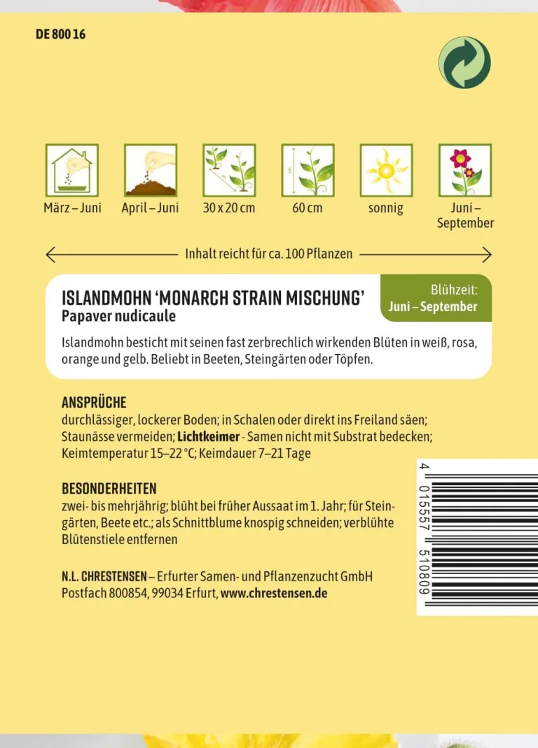 Chrestensen Saatgut Islandmohn Monarch Strain Mischung (Papaver nudicaule) – Bild 3