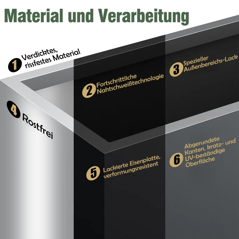 Blumenkasten Hoch Metall Pflanzkübel Rechteckig 96 cm lang XXL Schmal Groß & Wetterfest Dekoratives Hochbeet für Balkon Draußen Garten Terrasse Outdoor – Bild 5