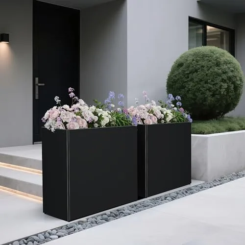 Blumenkasten Hoch Metall Pflanzkübel Rechteckig 96 cm lang XXL Schmal Groß & Wetterfest Dekoratives Hochbeet für Balkon Draußen Garten Terrasse Outdoor – Bild 9