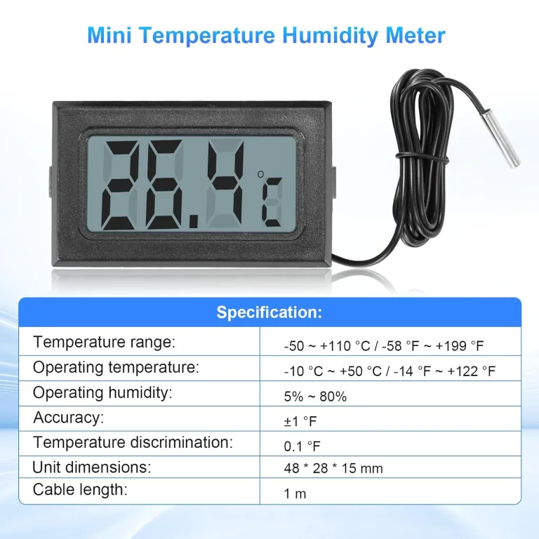 Digital LCD Thermometer Temperatur,APKLVSR Mini Thermometer Temperatur Tester mit Externem Sensor für Kühlschrank,Gefrierschrank, Aquarium(3 Stück) – Bild 3