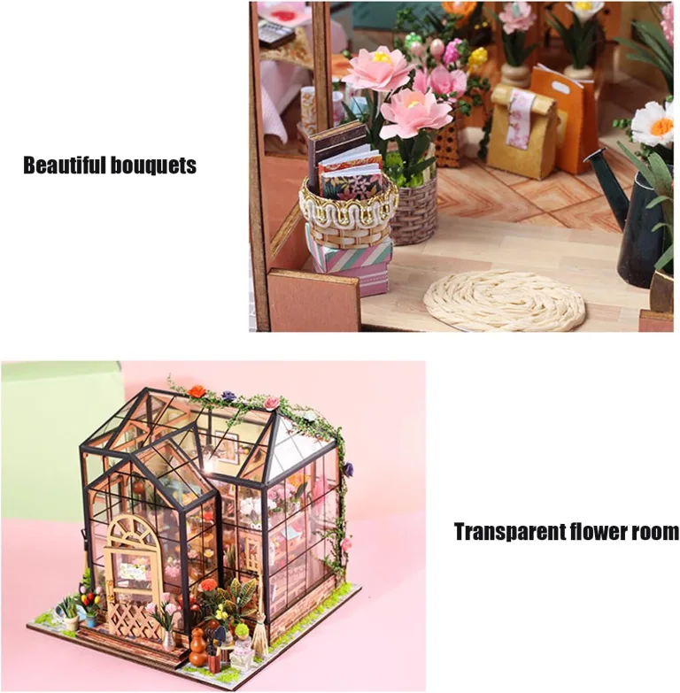 Miniatur Häuser Bastelset für Erwachsene | Hausmodell mit Möbeln und Werkzeugkleber - Handgemachtes Kreatives Gewächshaus Modell aus Holz | Deko Geschenk Geburtstag Weihnachten – Bild 7