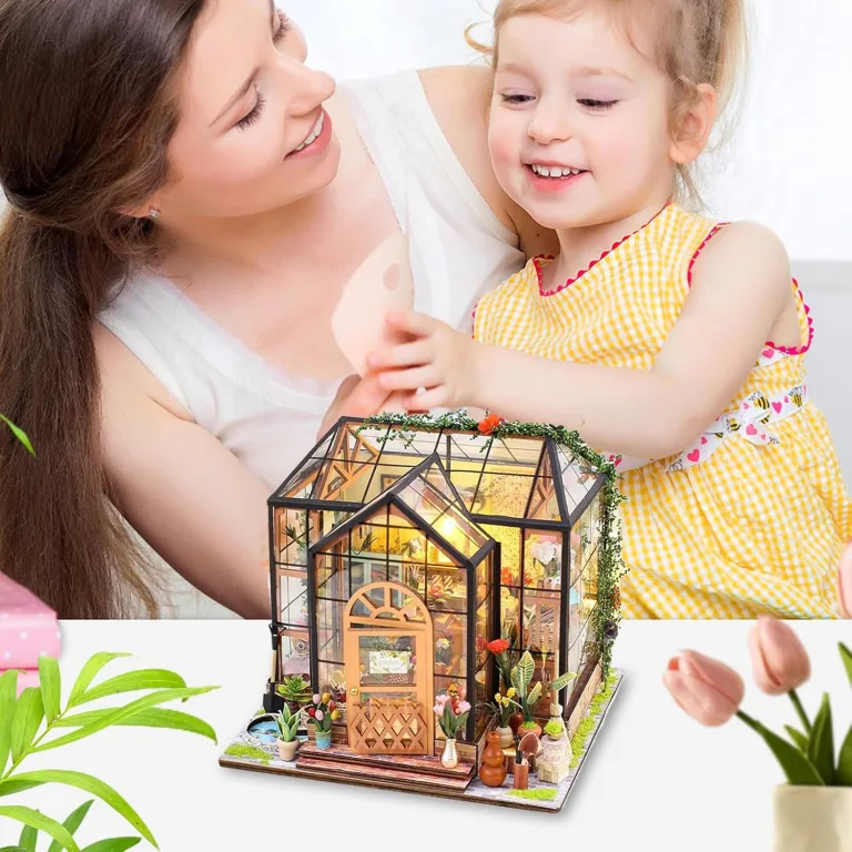 Miniatur Häuser Bastelset für Erwachsene | Hausmodell mit Möbeln und Werkzeugkleber - Handgemachtes Kreatives Gewächshaus Modell aus Holz | Deko Geschenk Geburtstag Weihnachten – Bild 2