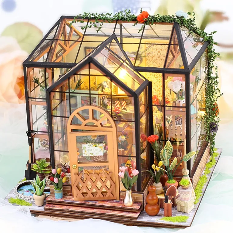 Miniatur Häuser Bastelset für Erwachsene | Hausmodell mit Möbeln und Werkzeugkleber - Handgemachtes Kreatives Gewächshaus Modell aus Holz | Deko Geschenk Geburtstag Weihnachten – Bild 3