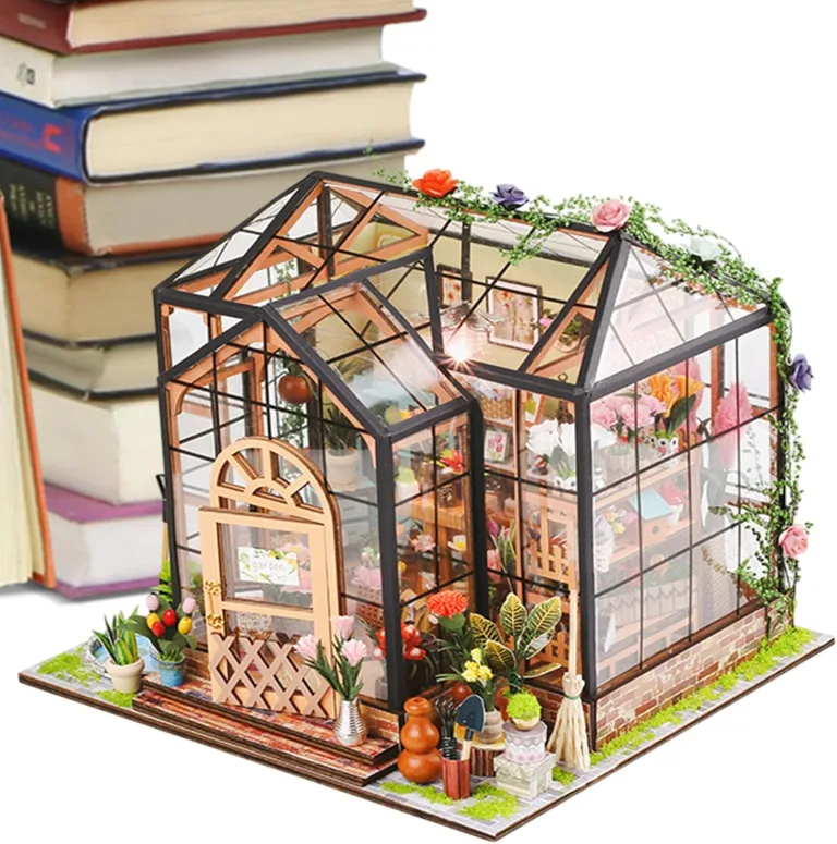 Miniatur Häuser Bastelset für Erwachsene | Hausmodell mit Möbeln und Werkzeugkleber - Handgemachtes Kreatives Gewächshaus Modell aus Holz | Deko Geschenk Geburtstag Weihnachten – Bild 1