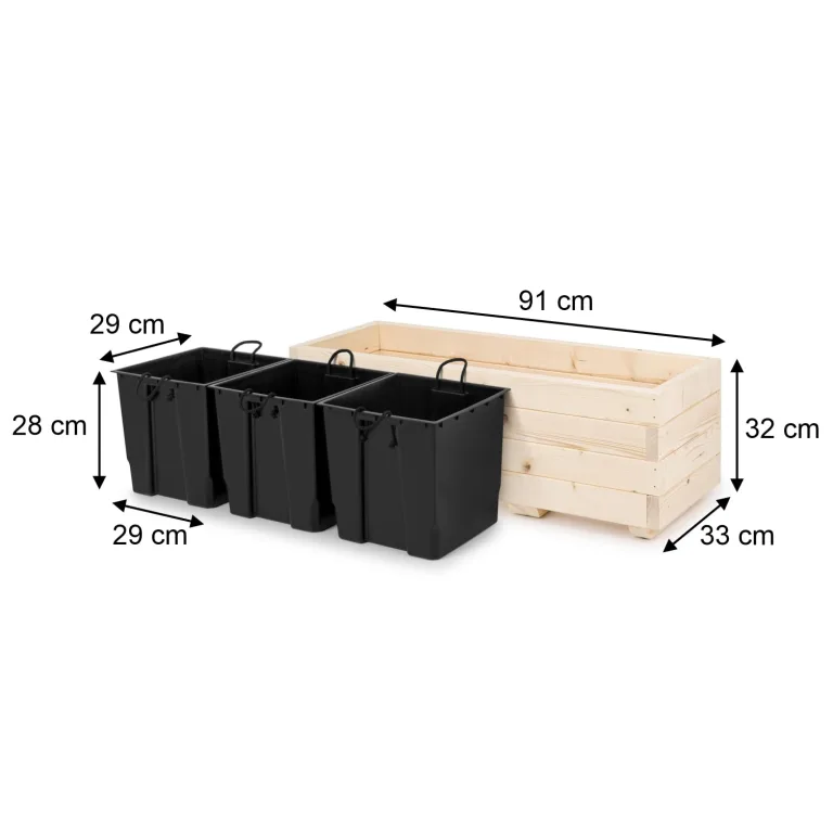 Blumentopf Holz - Pflanzkübel Übertopf Blumenkasten - mit DREI Kunststoffeinsätzen Herausnehmbar - 91 x 33 x 32 cm - Naturholz 91KAN3332 – Bild 2
