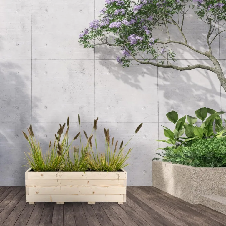 Blumentopf Holz - Pflanzkübel Übertopf Blumenkasten - mit DREI Kunststoffeinsätzen Herausnehmbar - 91 x 33 x 32 cm - Naturholz 91KAN3332 – Bild 3