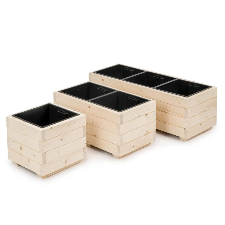 Blumentopf Holz - Pflanzkübel Übertopf Blumenkasten - mit DREI Kunststoffeinsätzen Herausnehmbar - 91 x 33 x 32 cm - Naturholz 91KAN3332 – Bild 4