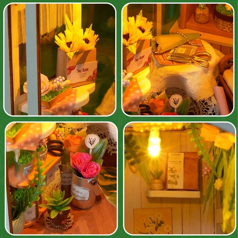 Bausatz für kleines Haus, Miniatur-Buchhaus aus Holz mit Gewächshaus – Innendekoration mit LED-Licht für Regal, Bibliothek, Büro, Klassenzimmer, Jugendliche und Erwachsene | – Bild 6