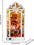 Bausatz für kleines Haus, Miniatur-Buchhaus aus Holz mit Gewächshaus – Innendekoration mit LED-Licht für Regal, Bibliothek, Büro, Klassenzimmer, Jugendliche und Erwachsene | - Thumbnail 5