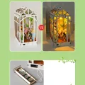 Bausatz für kleines Haus, Miniatur-Buchhaus aus Holz mit Gewächshaus – Innendekoration mit LED-Licht für Regal, Bibliothek, Büro, Klassenzimmer, Jugendliche und Erwachsene | - Thumbnail 8