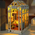 Bausatz für kleines Haus, Miniatur-Buchhaus aus Holz mit Gewächshaus – Innendekoration mit LED-Licht für Regal, Bibliothek, Büro, Klassenzimmer, Jugendliche und Erwachsene | - Thumbnail 2