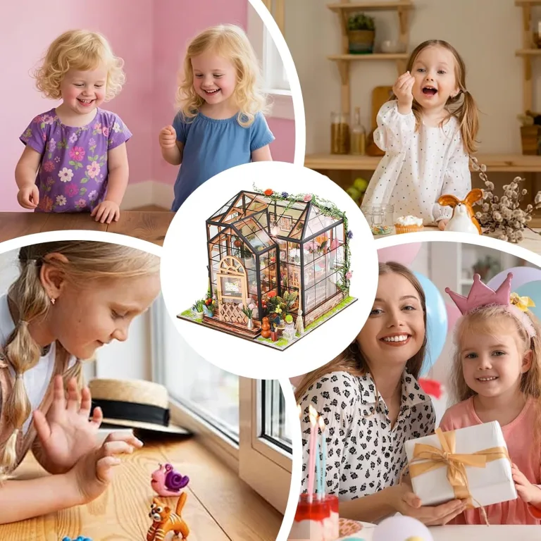 Miniatur Häuser Bastelset für Erwachsene - Gewächshaus Modellbausatz mit Möbeln und Werkzeugkleber,Handgemachtes Kreatives Gewächshaus Modell aus Holz | Bastelprojekte für Erwachsene Zimmerdekoration – Bild 4